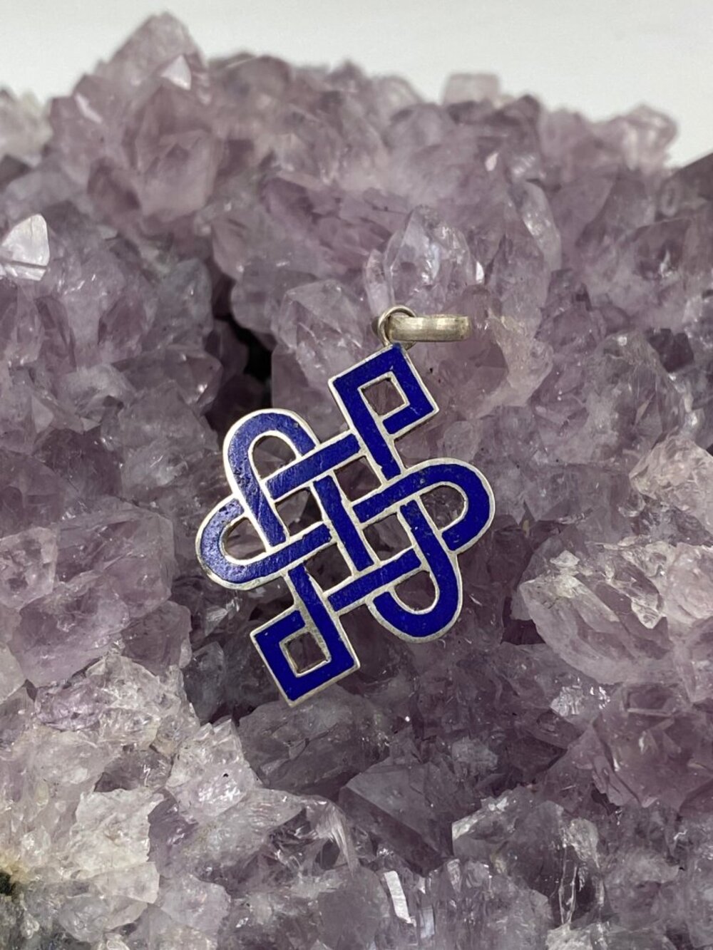 Sterling Silver Blue Enamel Endless Knot Pendant…